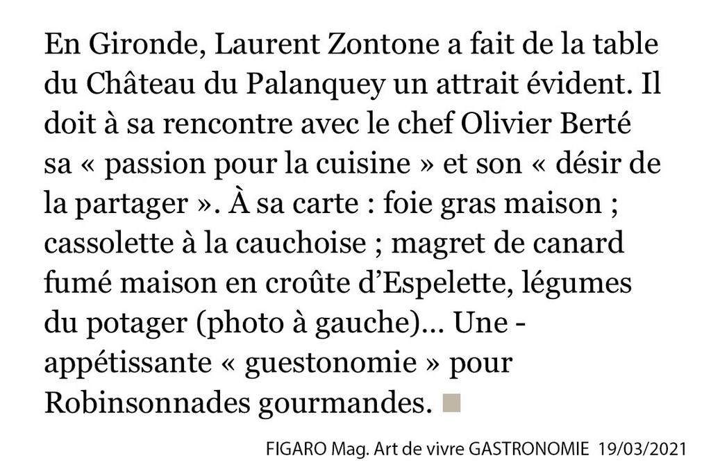 Le Figaro Magazine — La table d’hôtes du Château du Palanquey Le Figaro Magazine — La table d’hôtes du Château du Palanquey